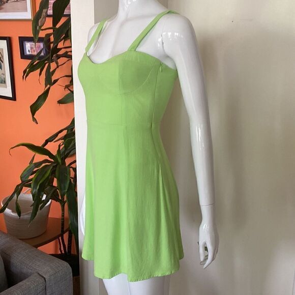 ZARA Bustier Mini Neon Chartreuse Green Dress Size Small - Picture 7 of 14